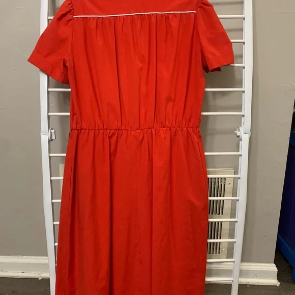 Vintage 50s Scarlet Midi Dress with Ivory Trim - Picture 4 of 6